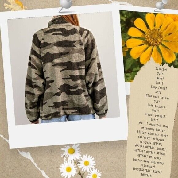 EASEL SUPER Soft & Cozy Camo Print Lined Fleece Jacket Snap Closure Side Pockets - Picture 7 of 15